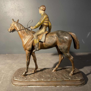 Ruiter Sculptuur / Paard Jockey Standbeeld, Polychroom Regula Beeld, ca 1890