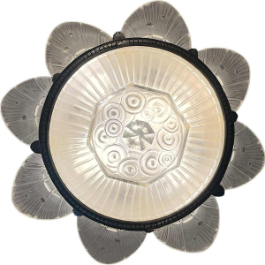 HETTIER & VINCENT (attr) Art Deco chandelier Sandblasted pressed glass, ca 1930