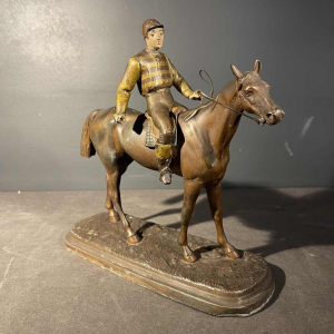 Equestrian Sculpture / Horse Jockey Statue, Regula Polychrome, ca 1890