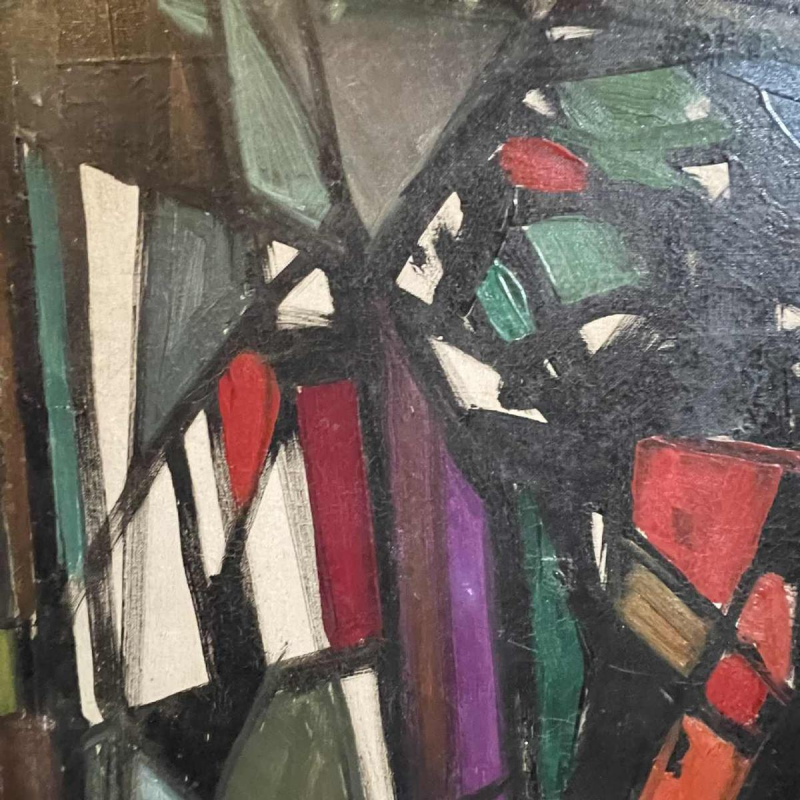 FERDINAND VONCK, tableau abstrait, peinture huile sur toile, ca 1950