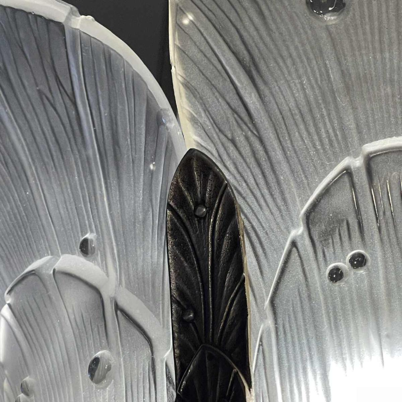 HETTIER & VINCENT (attr) Art Deco chandelier Sandblasted pressed glass, ca 1930