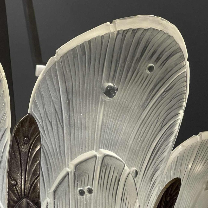 HETTIER & VINCENT (attr) Art Deco chandelier Sandblasted pressed glass, ca 1930