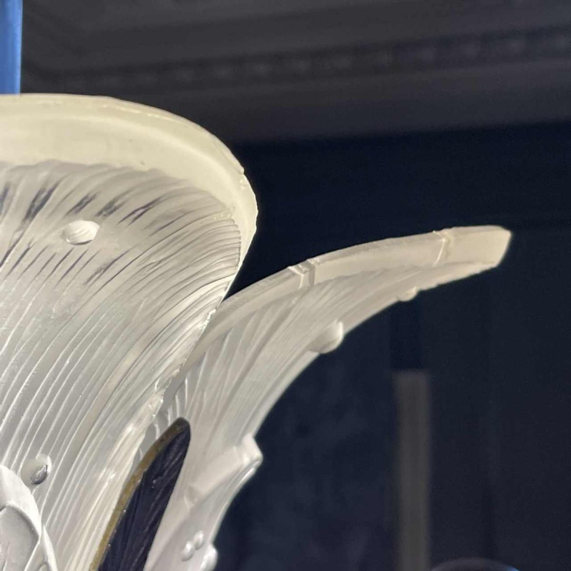 HETTIER & VINCENT (attr) Art Deco chandelier Sandblasted pressed glass, ca 1930