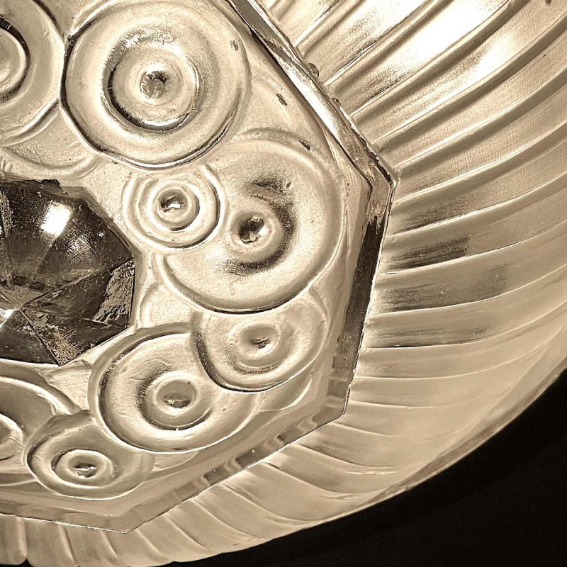 HETTIER & VINCENT (attr) Art Deco chandelier Sandblasted pressed glass, ca 1930