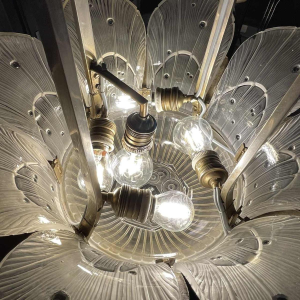 HETTIER & VINCENT (attr) Art Deco chandelier Sandblasted pressed glass, ca 1930