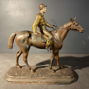 Equestrian Sculpture / Horse Jockey Statue, Regula Polychrome, ca 1890