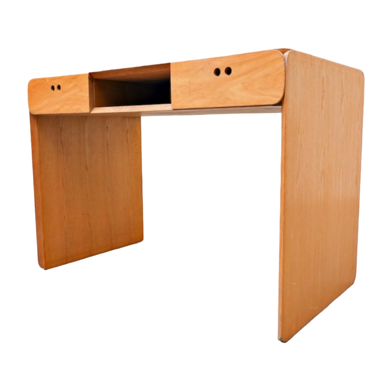 Derk Jan de Vries, beukenhouten bureau/kaptafel, modernistisch ontwerp, ca 1980