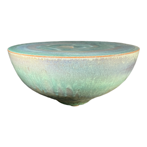 ANTONIO LAMPECCO, turquoise ceramic half sphere vase, ca 1980