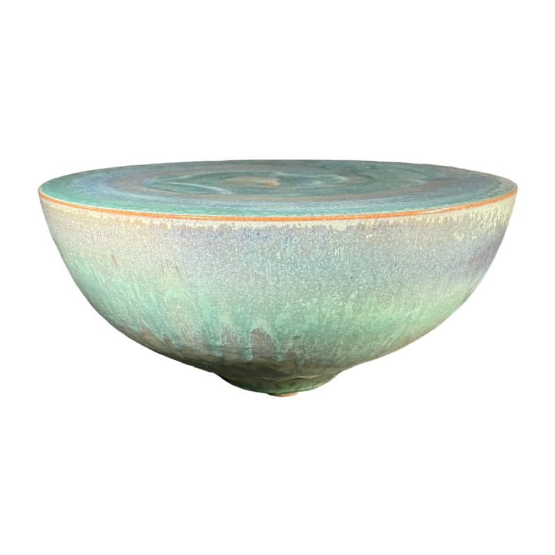 ANTONIO LAMPECCO, vase boule demi sphère turquoise en céramique, ca 1980