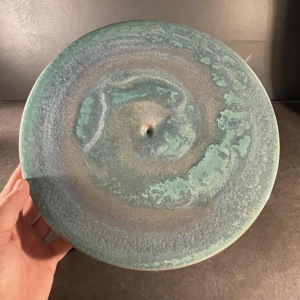 ANTONIO LAMPECCO, turquoise ceramic half sphere vase, ca 1980