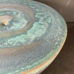 ANTONIO LAMPECCO, turquoise ceramic half sphere vase, ca 1980