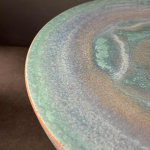 ANTONIO LAMPECCO, turquoise ceramic half sphere vase, ca 1980