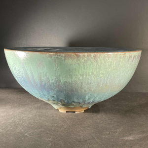 ANTONIO LAMPECCO, turquoise ceramic half sphere vase, ca 1980