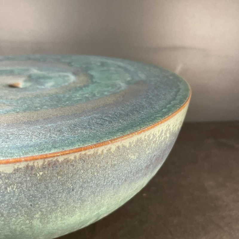 ANTONIO LAMPECCO, turquoise ceramic half sphere vase, ca 1980