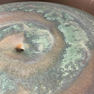 ANTONIO LAMPECCO, turquoise ceramic half sphere vase, ca 1980