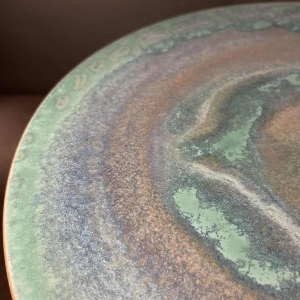 ANTONIO LAMPECCO, vase boule demi sphère turquoise en céramique, ca 1980