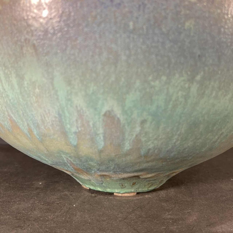ANTONIO LAMPECCO, turquoise ceramic half sphere vase, ca 1980