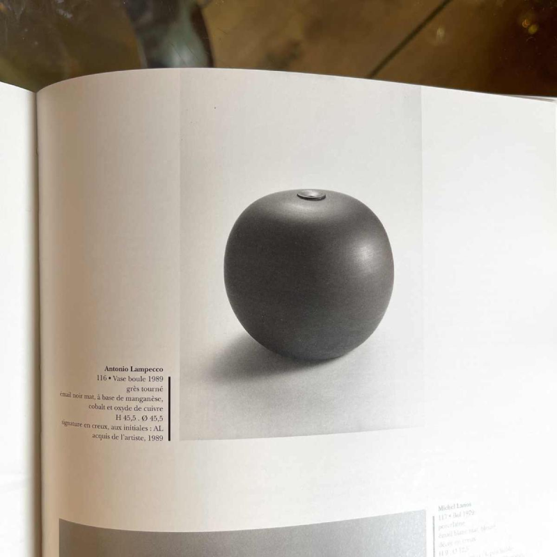 ANTONIO LAMPECCO, turquoise ceramic half sphere vase, ca 1980