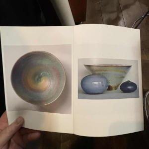 ANTONIO LAMPECCO, turquoise ceramic half sphere vase, ca 1980