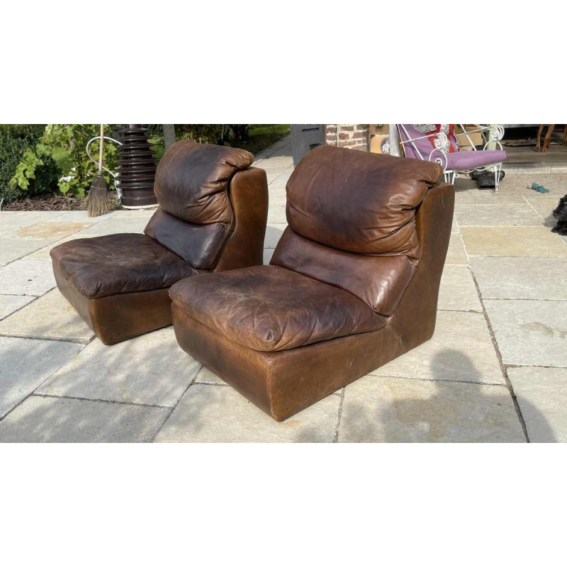 DE SEDE, Pair of Vintage Leather Armchairs / Fireside Chairs / Clubs, 1970s