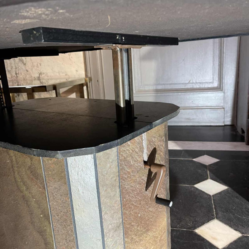 PAUL KINGMA, Brutalist modular coffee table, stone & brass, adjustable 1970s