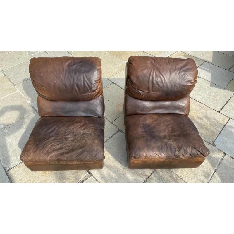 DE SEDE, Paar vintage lederen fauteuils / haardstoelen / clubs, jaren 70