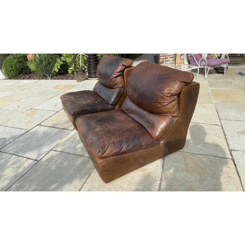 DE SEDE, Pair of Vintage Leather Armchairs / Fireside Chairs / Clubs, 1970s