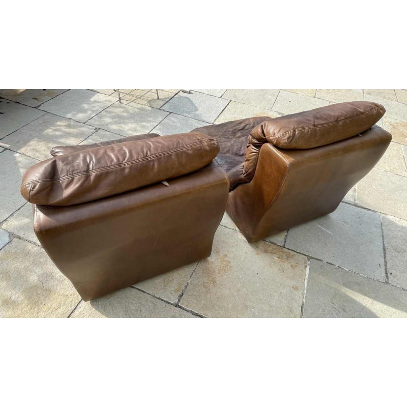 DE SEDE, Pair of Vintage Leather Armchairs / Fireside Chairs / Clubs, 1970s