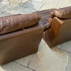 DE SEDE, Paar vintage lederen fauteuils / haardstoelen / clubs, jaren 70