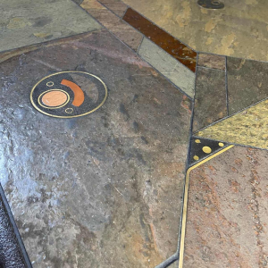 PAUL KINGMA, Brutalist modular coffee table, stone & brass, adjustable 1970s