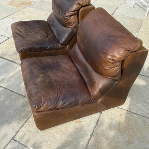 DE SEDE, Paar vintage lederen fauteuils / haardstoelen / clubs, jaren 70