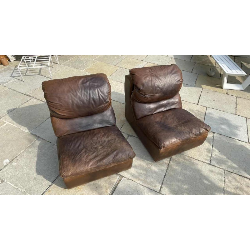 DE SEDE, Pair of Vintage Leather Armchairs / Fireside Chairs / Clubs, 1970s