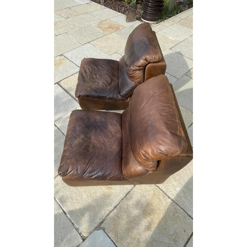 DE SEDE, Paar vintage lederen fauteuils / haardstoelen / clubs, jaren 70