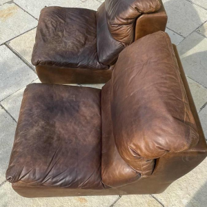 DE SEDE, Paar vintage lederen fauteuils / haardstoelen / clubs, jaren 70