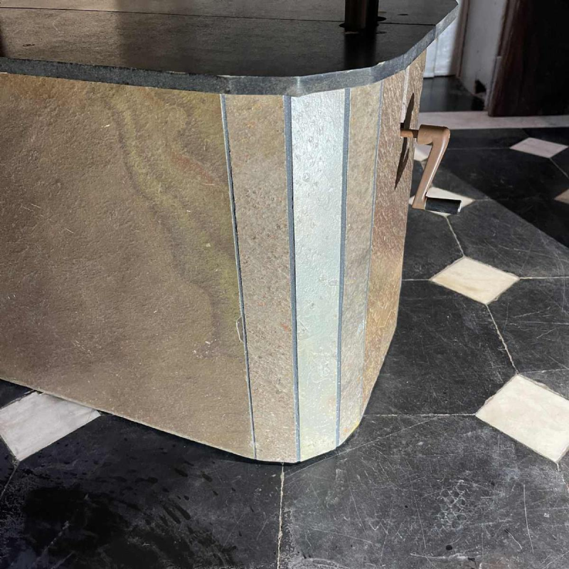 PAUL KINGMA, Table basse modulable brutaliste, pierre & laiton, re´glable 1970s