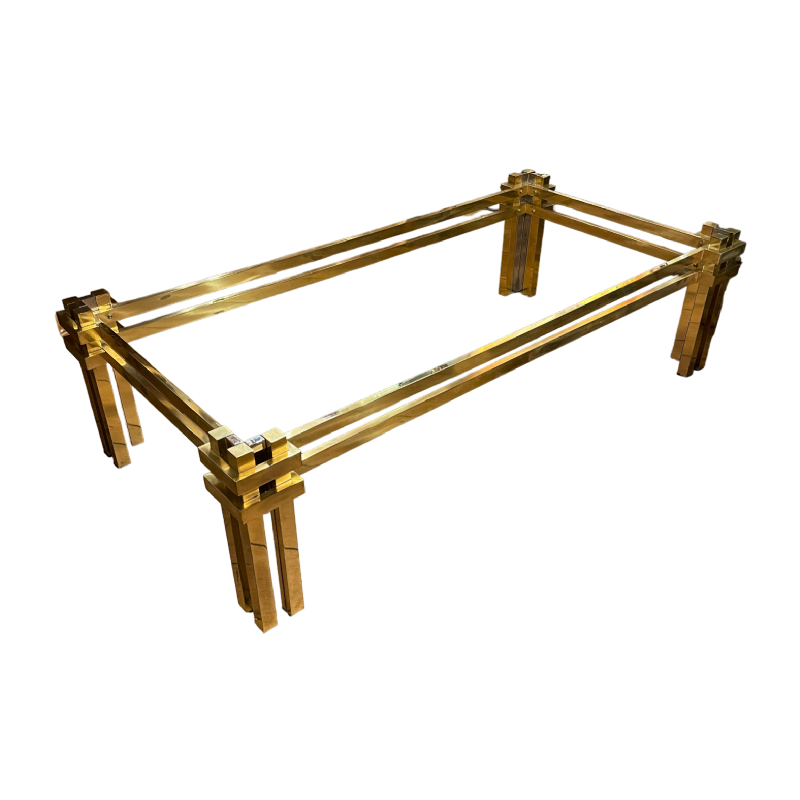 ROMEO REGA, brass & chrome coffee table, Italian design Hollywood Regency 1970s