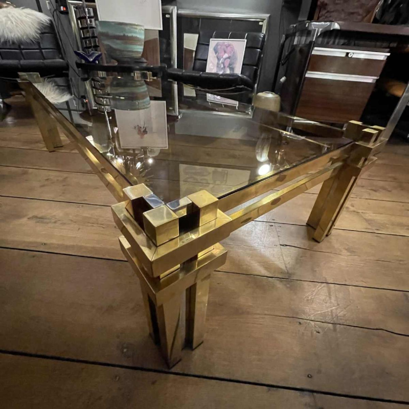 ROMEO REGA, table basse laiton & chrome, Design italien Hollywood Regency 1970s