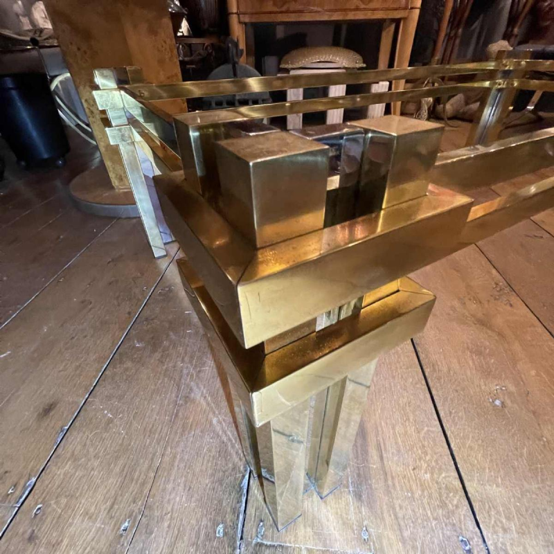 ROMEO REGA, brass & chrome coffee table, Italian design Hollywood Regency 1970s