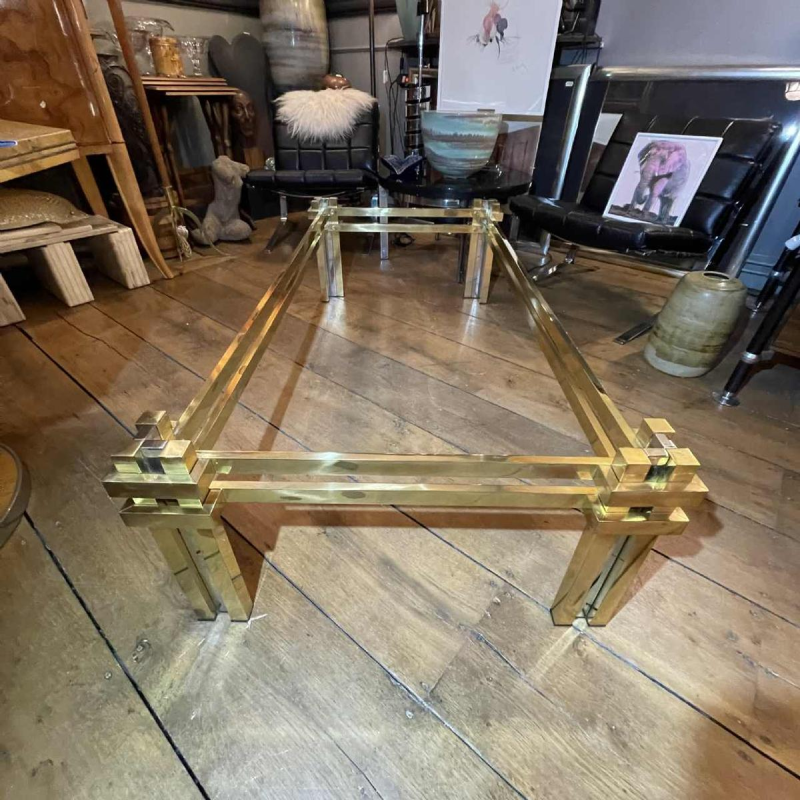 ROMEO REGA, table basse laiton & chrome, Design italien Hollywood Regency 1970s