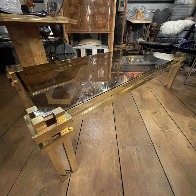 ROMEO REGA, table basse laiton & chrome, Design italien Hollywood Regency 1970s