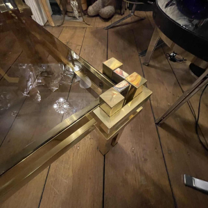 ROMEO REGA, brass & chrome coffee table, Italian design Hollywood Regency 1970s