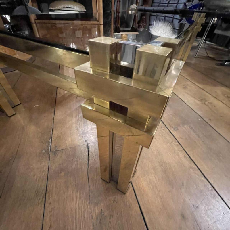 ROMEO REGA, table basse laiton & chrome, Design italien Hollywood Regency 1970s