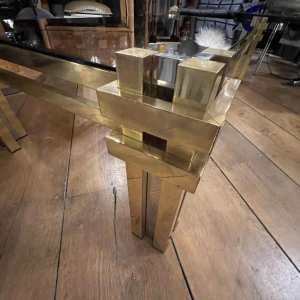 ROMEO REGA, messing & chromen salontafel italiaans ontwerp Hollywood Regency 70s