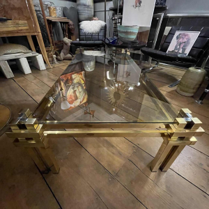 ROMEO REGA, messing & chromen salontafel italiaans ontwerp Hollywood Regency 70s