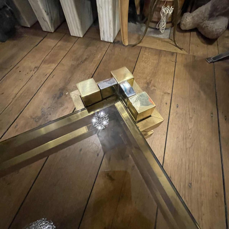 ROMEO REGA, brass & chrome coffee table, Italian design Hollywood Regency 1970s