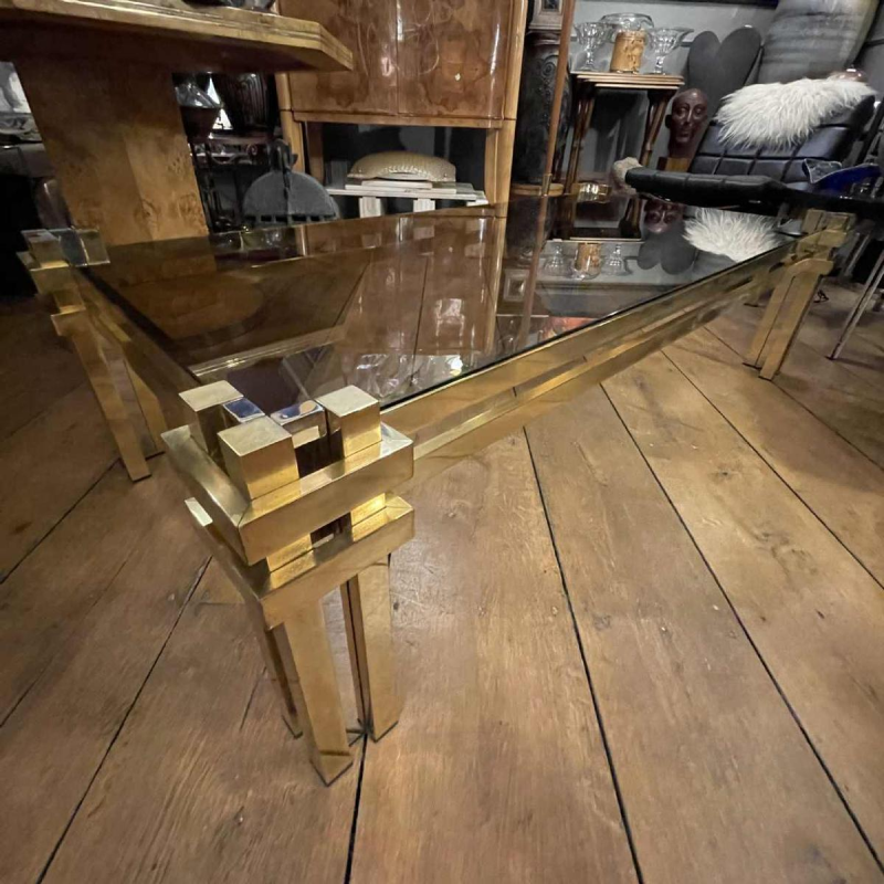 ROMEO REGA, table basse laiton & chrome, Design italien Hollywood Regency 1970s