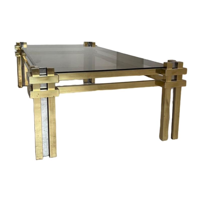 ROMEO REGA, messing & chromen salontafel italiaans ontwerp Hollywood Regency 70s