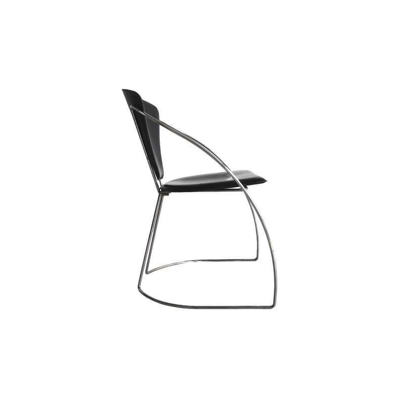 Set de 4 chaises vintage, acier chromé & skaï noir, Design italien 80s