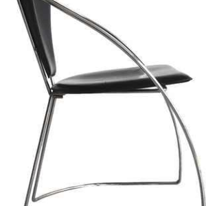 Set de 4 chaises vintage, acier chromé & skaï noir, Design italien 80s