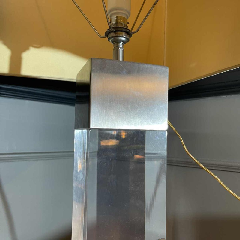 Charles Hollis Jones (attr), paire de lampes en plexiglass & acier brossé 1970s